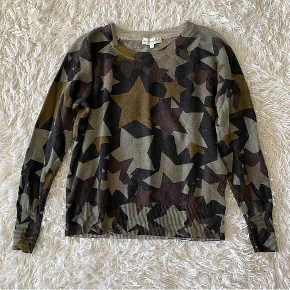 White + Warren 100% Cashmere Multicolored Star Print Crewneck Sweater Size S - Picture 4 of 7